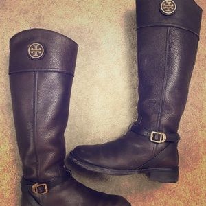 TORY BURCH TERESA TUMBLED LEATHER GOLD RIDING BOOT